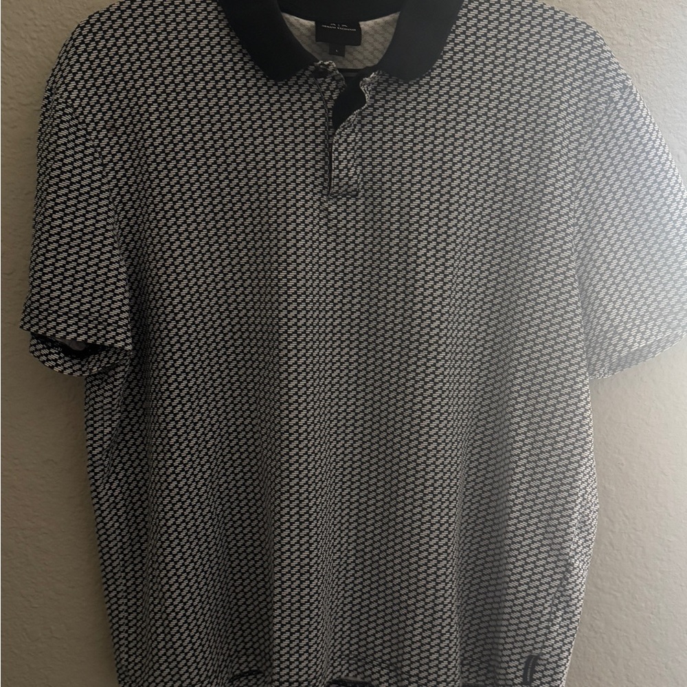 RARE A|X ARMANI EXCHANGE Men's Organic Cotton Polo Shirt Black and White Large